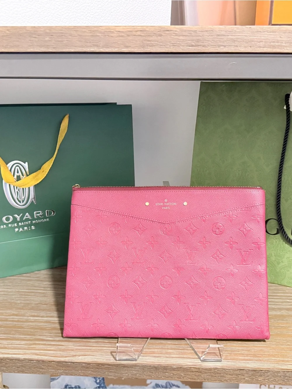 Louis Vuitton Pink Embossed Monogram Clutch